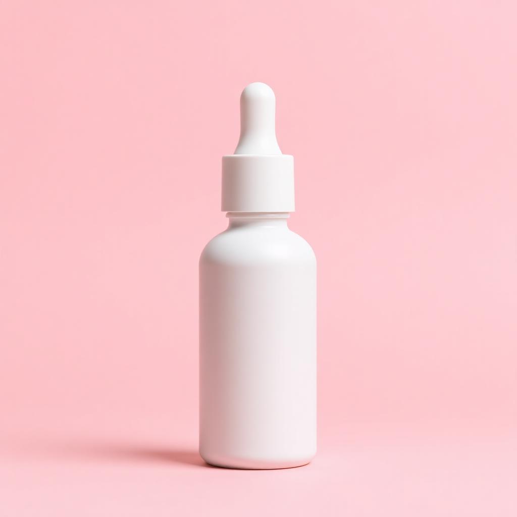 Créa produit : flacon de sérum blanc sur fond rose