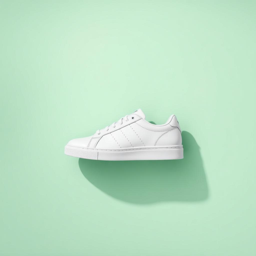 Créa produit : basket blanche sur fond vert sauge